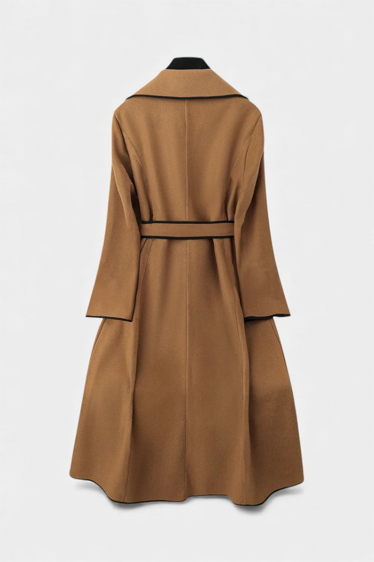 Flora Long Coat with Revers and Colored Belt