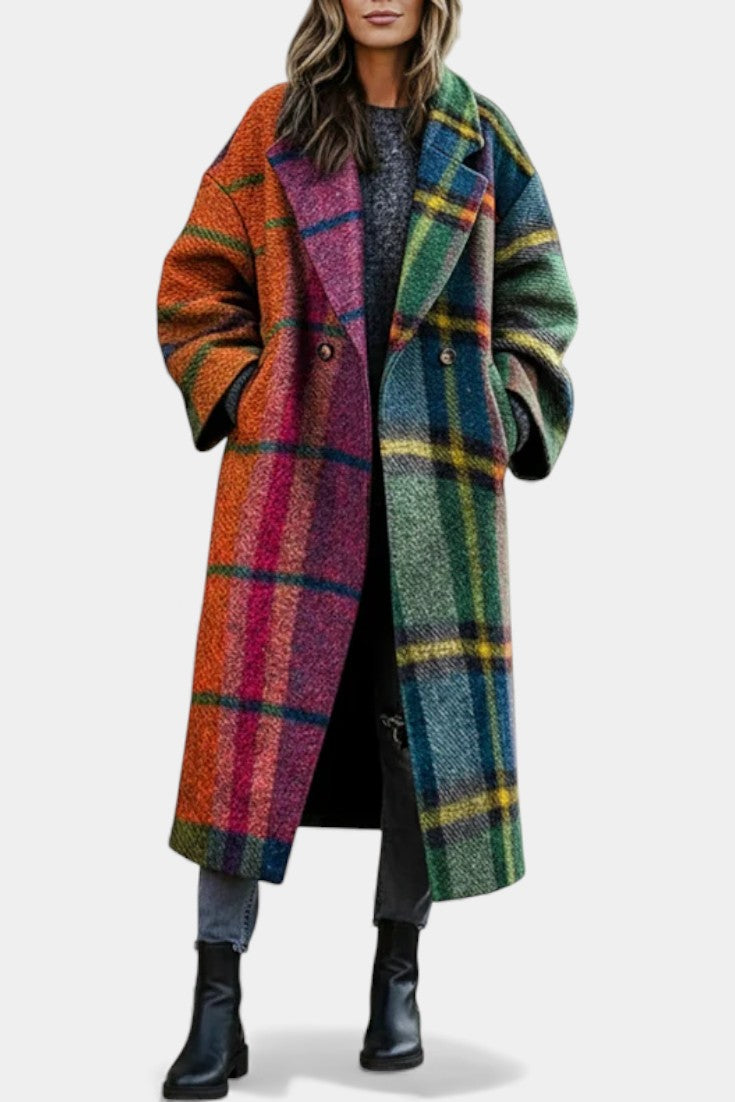 Suhana Contrast Checkered Coat with Elegant Notched Collar