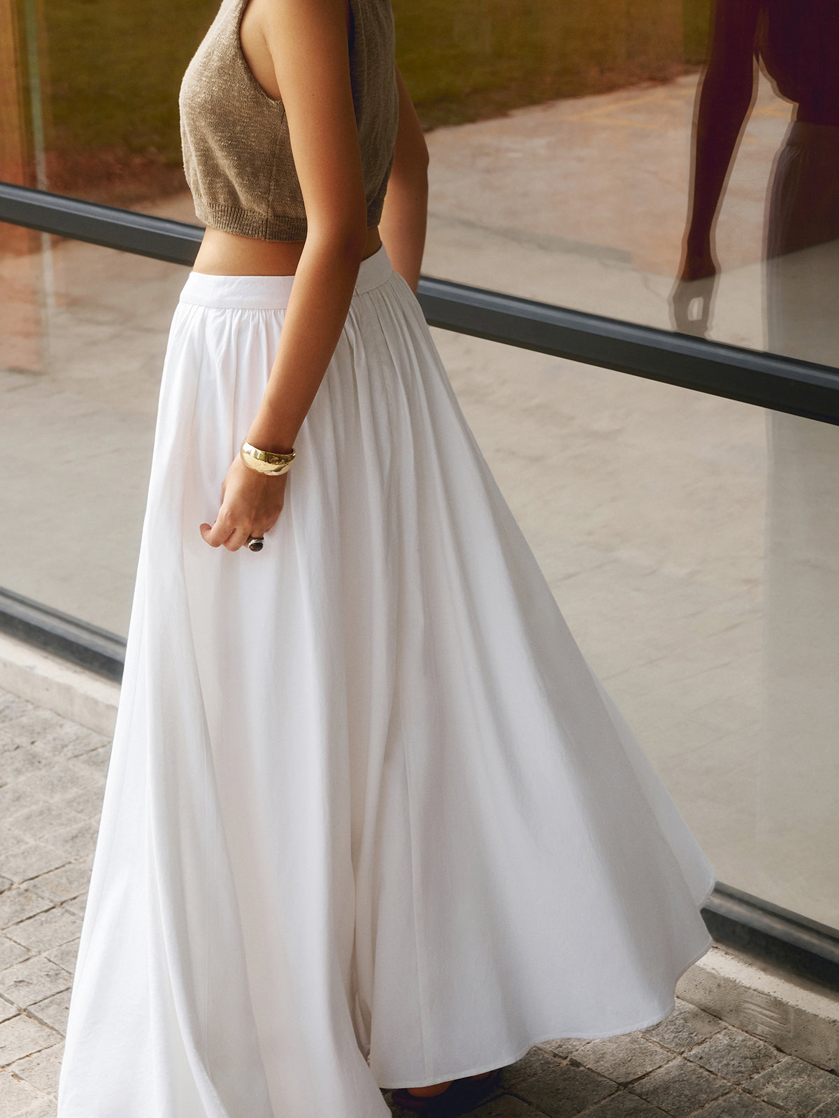 Florence | Women's High Waist Pleated A-Line Maxi Skirt with Pockets